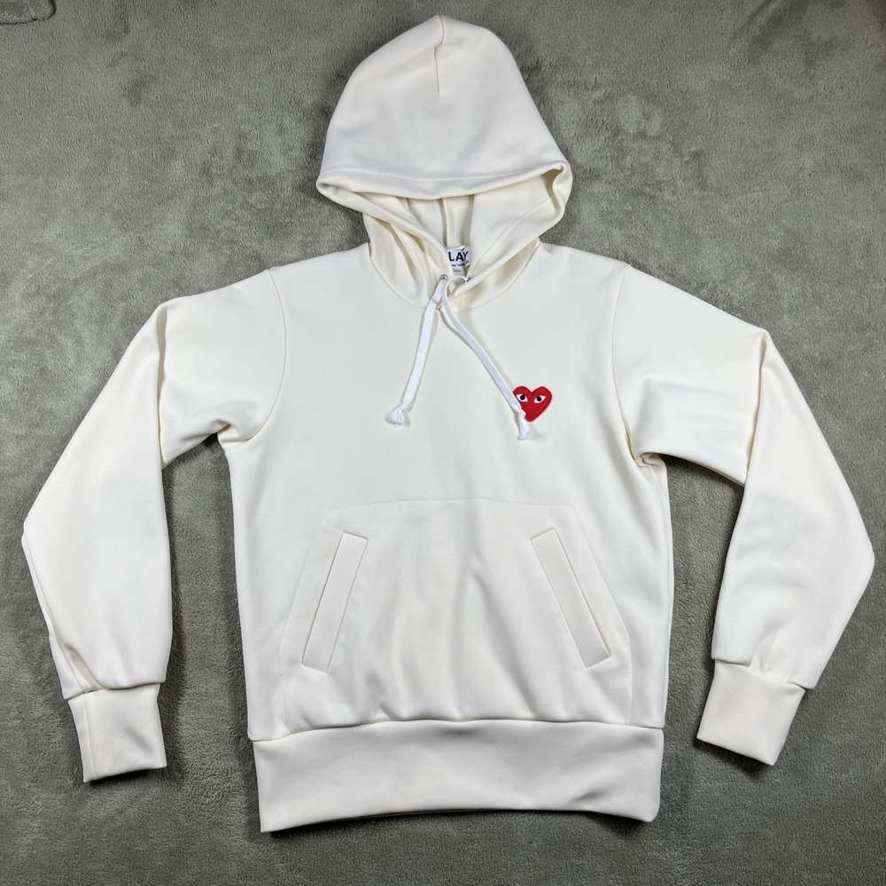 PLAY Comme des Garçons Hoodie Womens S White Sweatshirt Heart Unisex Japan